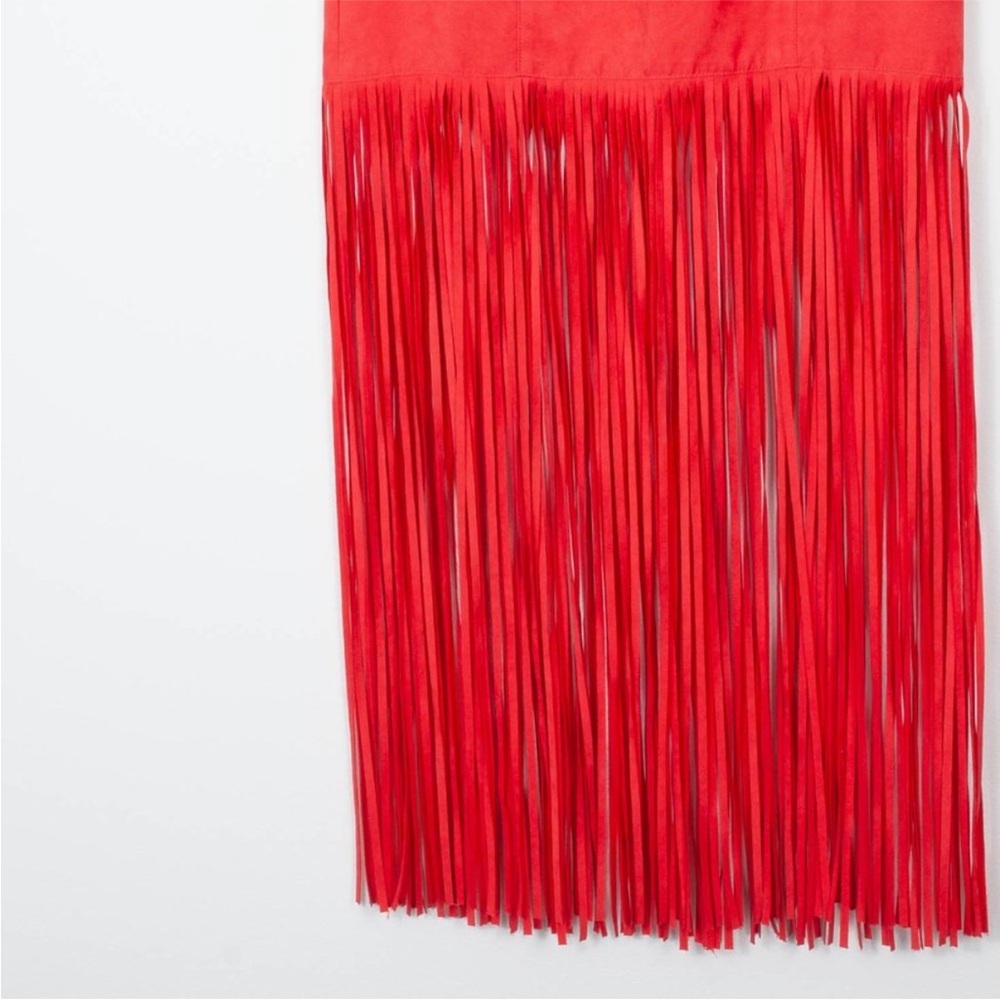 Brand: H&M ❤️ COACHELLA Official Collection -Red Fringe Midi Skirt - Picture 10 of 16